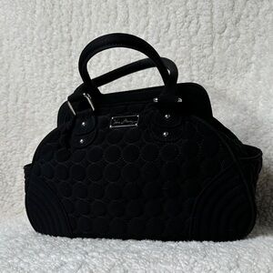 Vera Bradley Hinged Magnetic Closure Satchel Black Circles Ext. Baroque Int EUC